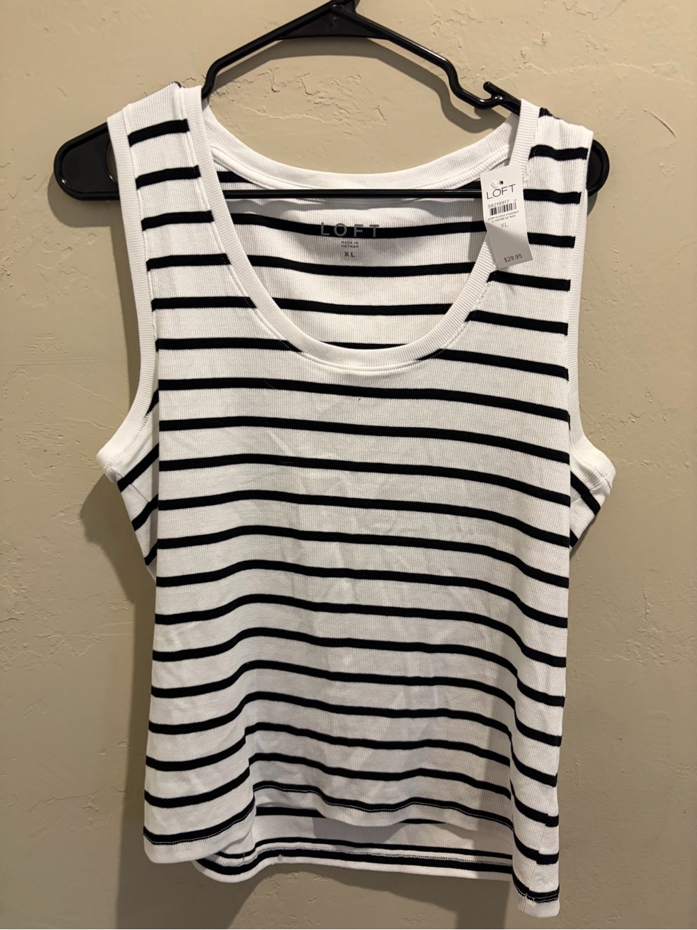 LOFT White and Black Striped Tank Top